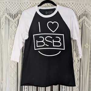 I <3 BSB Backstreet Boys Cotton Black and White Baseball Tee Md